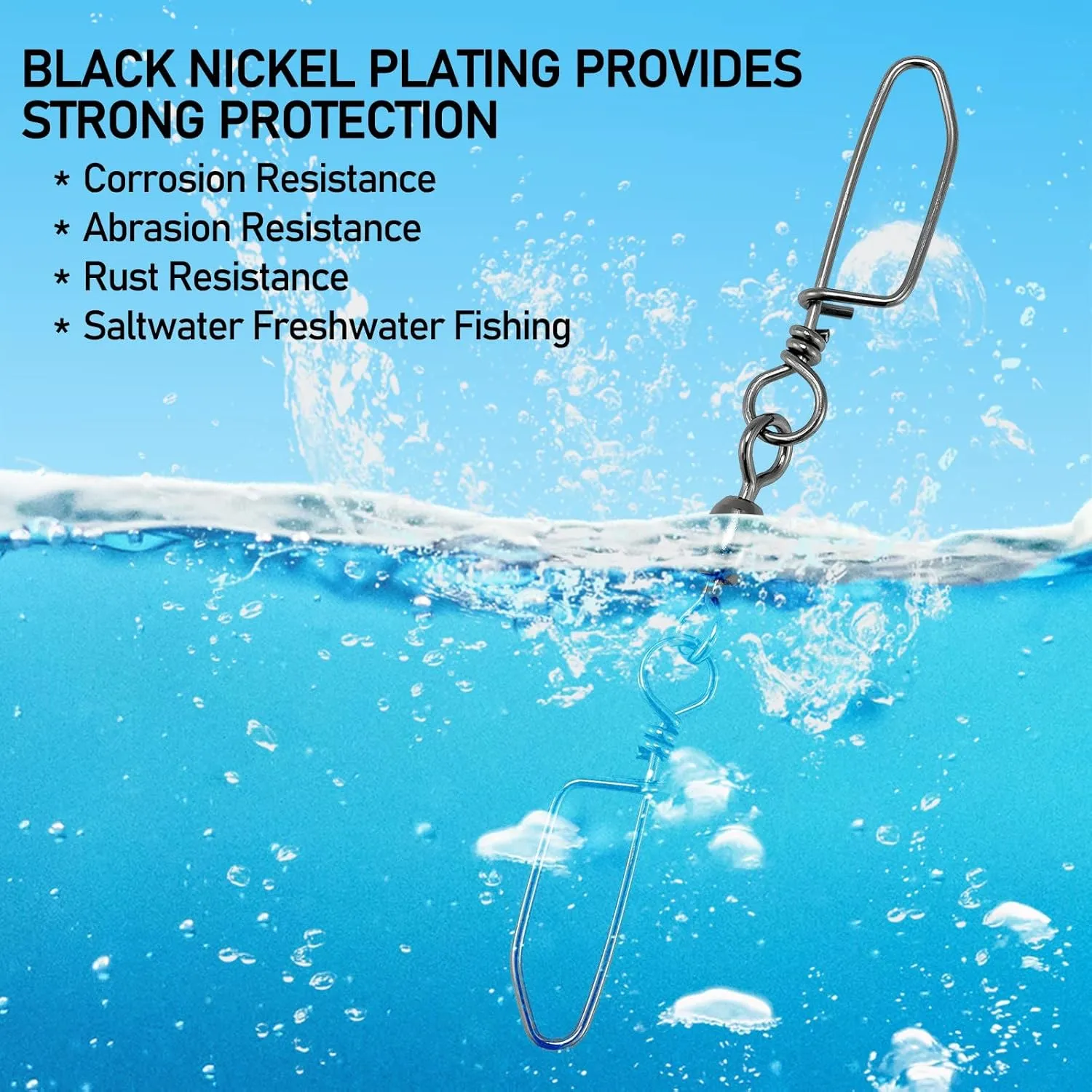 30-Pack Double Snap Swivels, Trolling Planer Board Line Release Clips, High Strength Stainless Steel Coastlock Snaps with Black Nickel Coating, Saltwater Barrel Swivels Connector