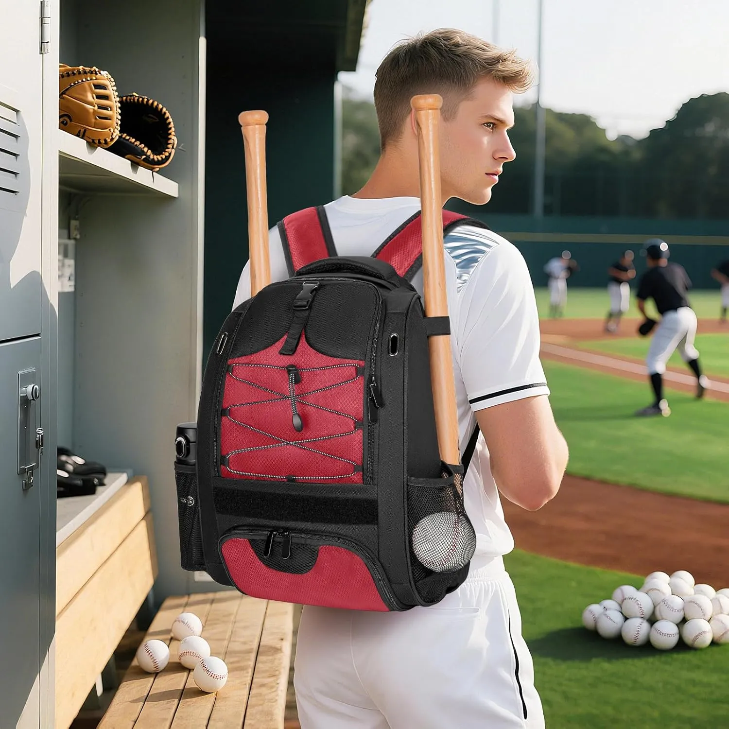 Baseball Bag-Backpack for Baseball, T-Ball, Softball and More| Holds Bat, Helmet, Glove&Shoes| Separate glasses Compartment& Fence Hook