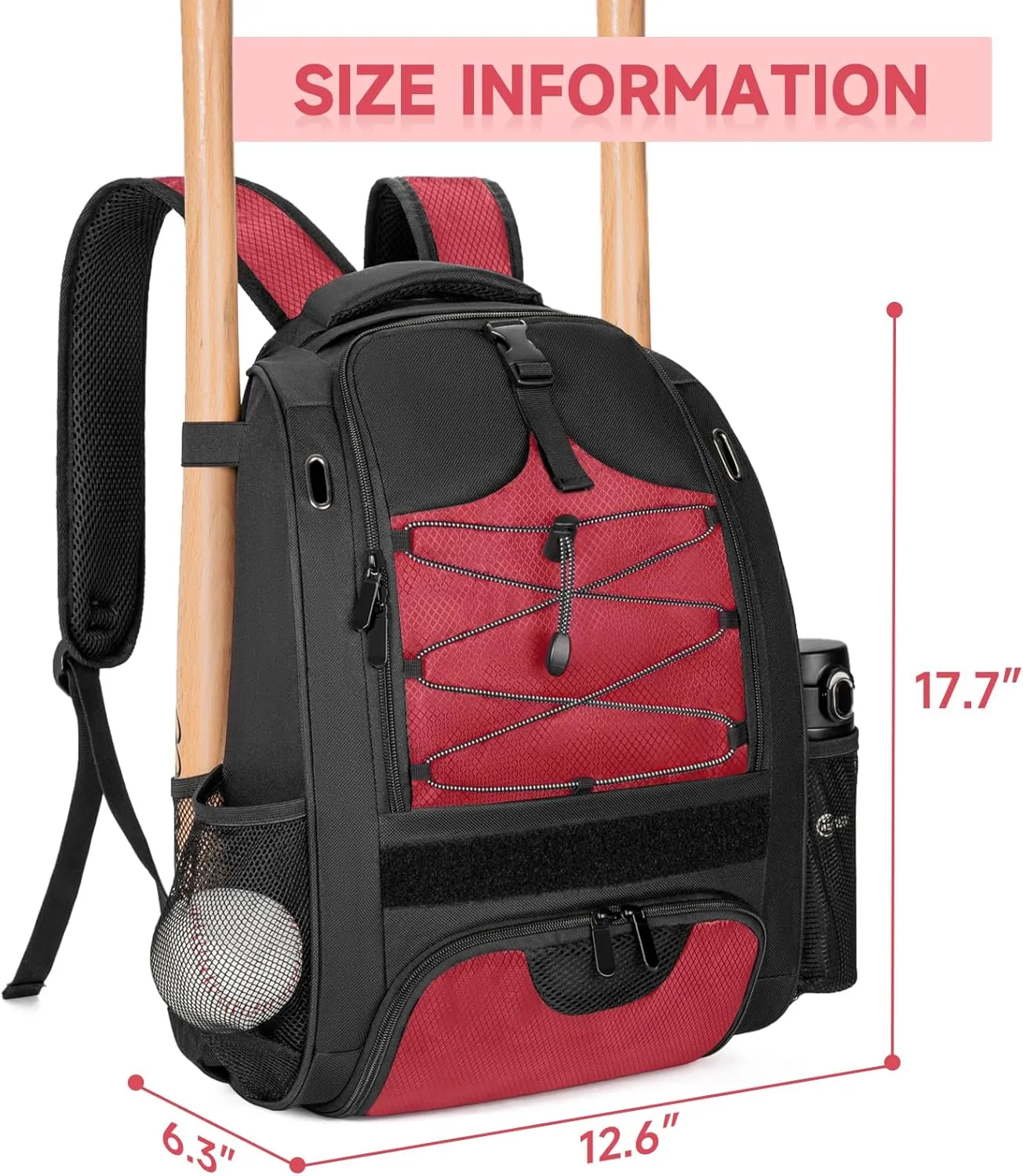 Baseball Bag-Backpack for Baseball, T-Ball, Softball and More| Holds Bat, Helmet, Glove&Shoes| Separate glasses Compartment& Fence Hook