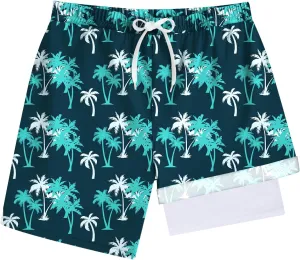 Boys Quick Dry Swim Trunks with Compression Liner 2 in 1 Beach Stretch Swim Shorts