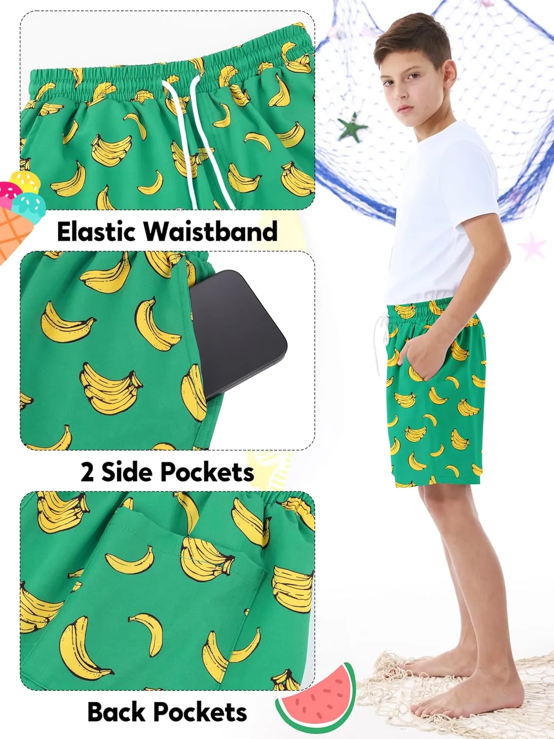 Boys Swim Trunks with Compression Liner UPF 50  Quick Dry Swim Shorts Beachwear Boys' Bathing Suits Swimsuit for Kid