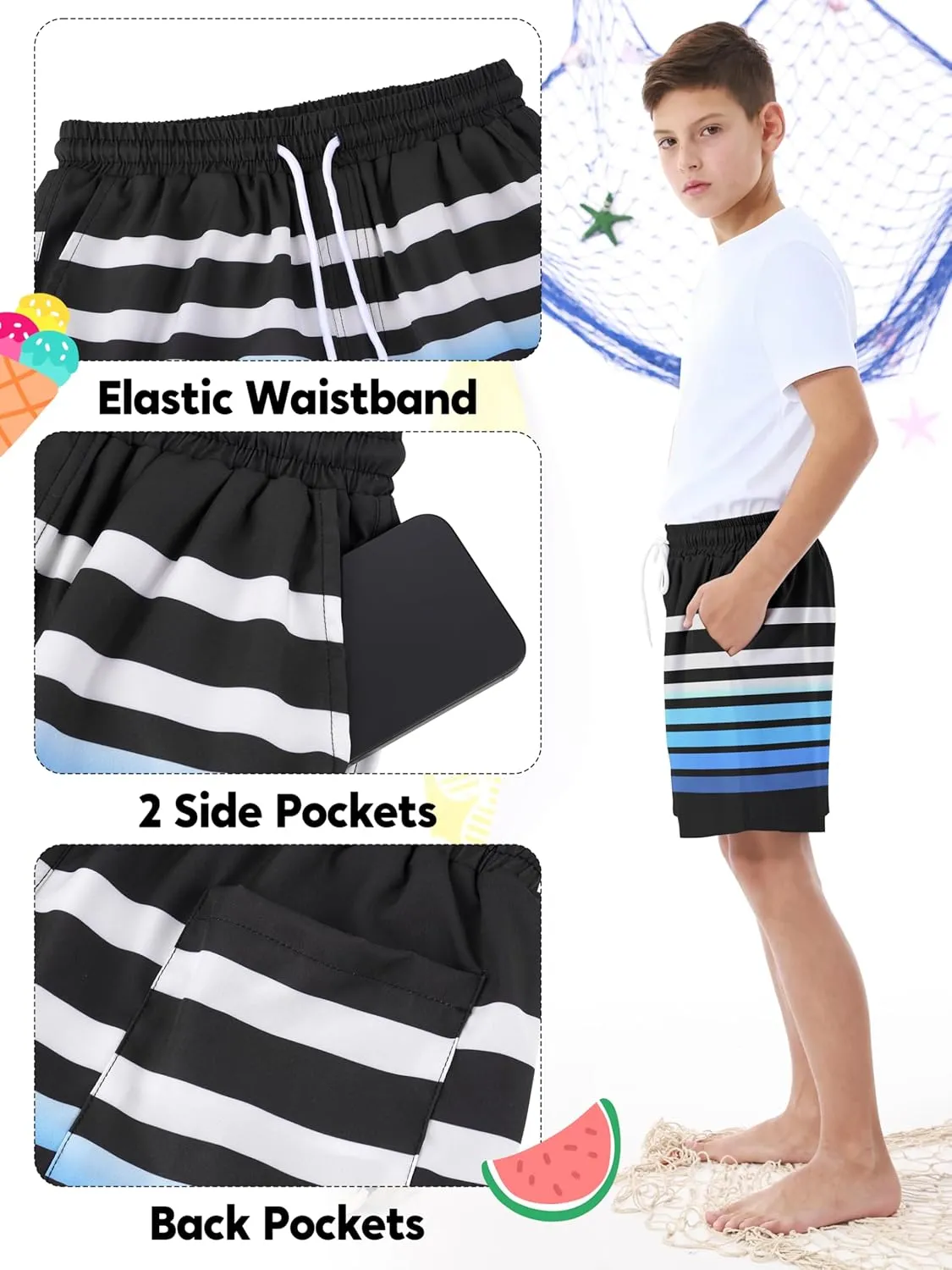 Boys Swim Trunks with Compression Liner UPF 50  Quick Dry Swim Shorts Beachwear Boys' Bathing Suits Swimsuit for Kid