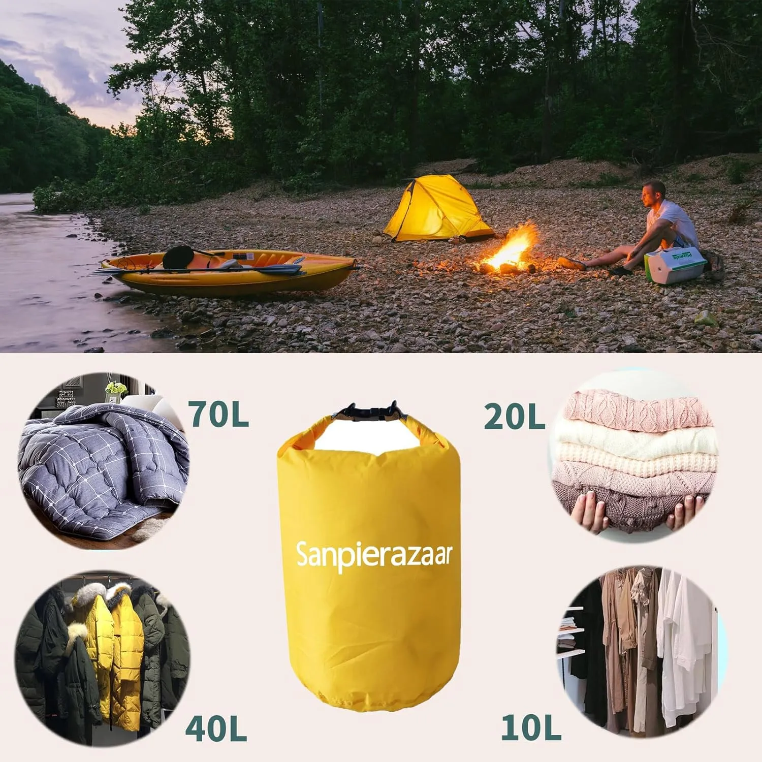 Dry Bags Waterproof, Ultralight Dry Sack, 10L/20L/40L/70L Waterproof Bags,Roll Top Sack for Kayaking, Beach, Rafting, Boating, Hiking, Camping,Swimming (Black, 40L)