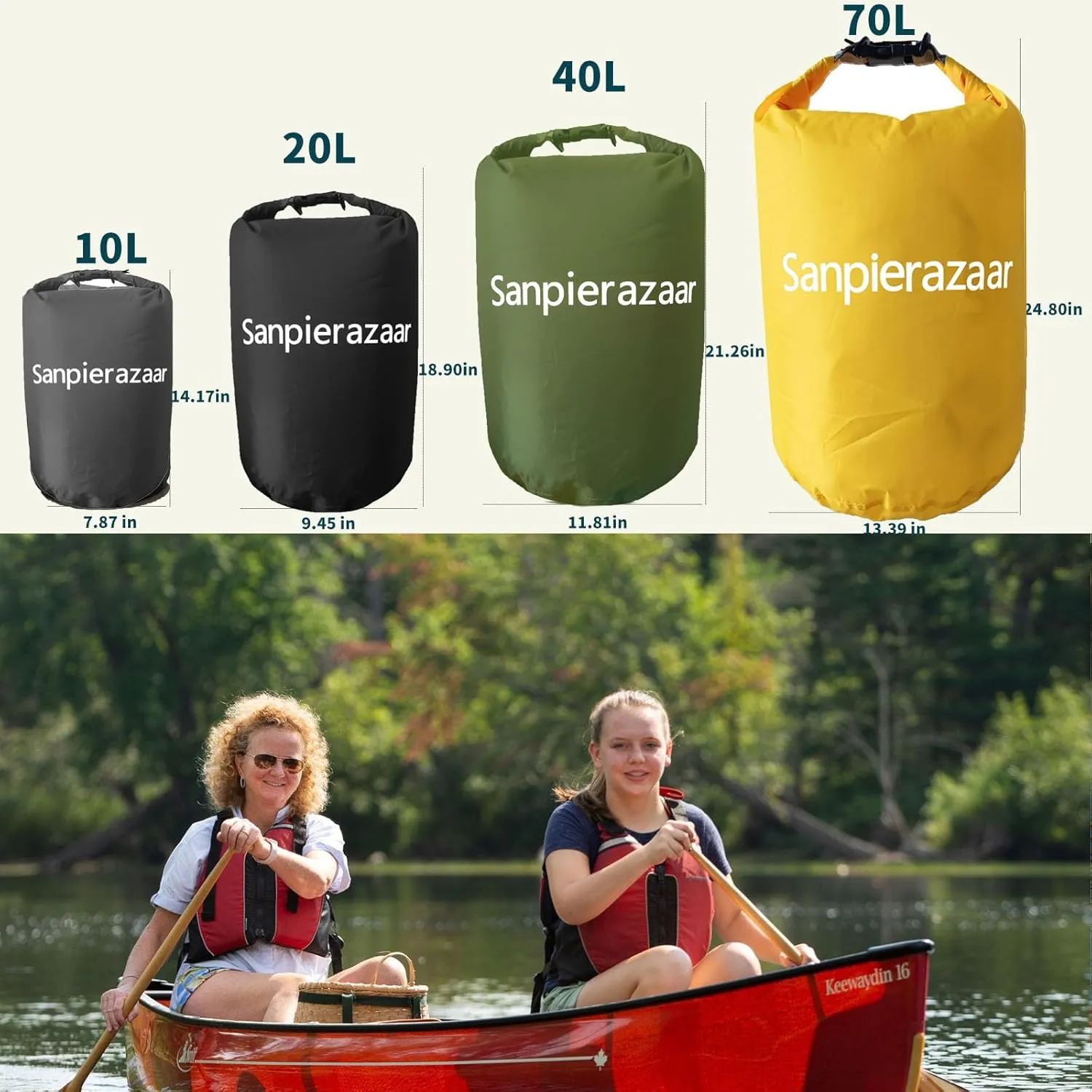 Dry Bags Waterproof, Ultralight Dry Sack, 10L/20L/40L/70L Waterproof Bags,Roll Top Sack for Kayaking, Beach, Rafting, Boating, Hiking, Camping,Swimming (Black, 40L)