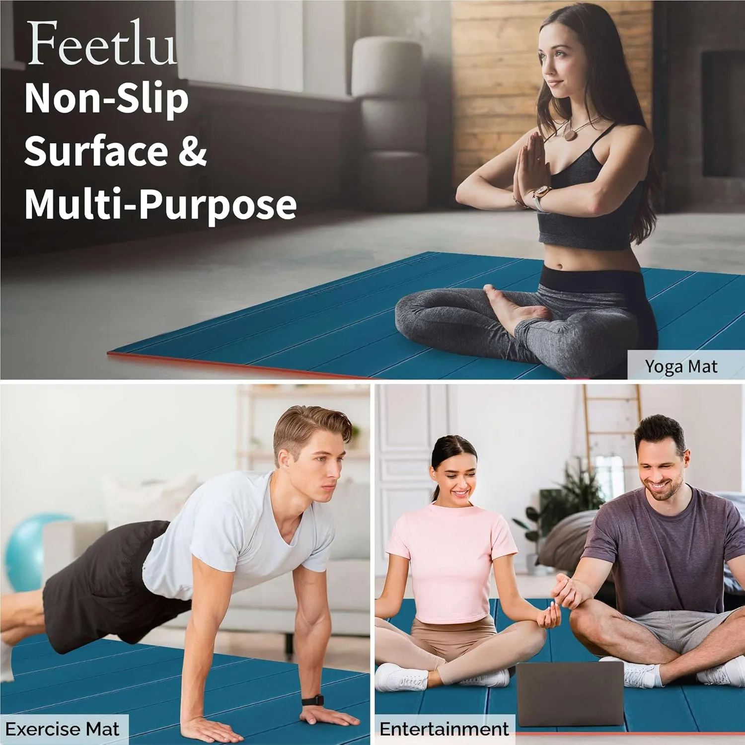 Foldable Wide & Large Yoga Mat  Cushioned, Compact & Easy to Store | 6mm & 8mm Thick | For Home, Gym, Travel, Yoga, Pilates & Floor Exercises