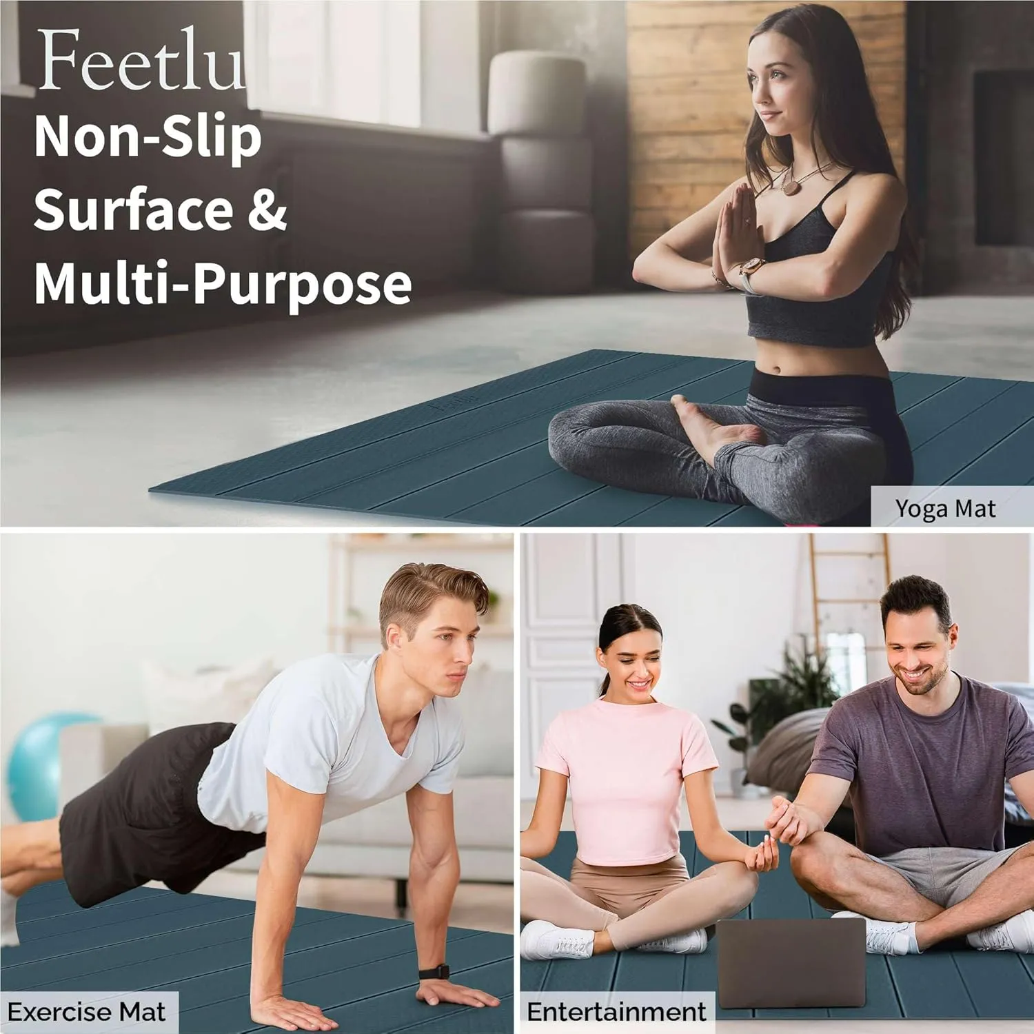 Foldable Wide & Large Yoga Mat  Cushioned, Compact & Easy to Store | 6mm & 8mm Thick | For Home, Gym, Travel, Yoga, Pilates & Floor Exercises