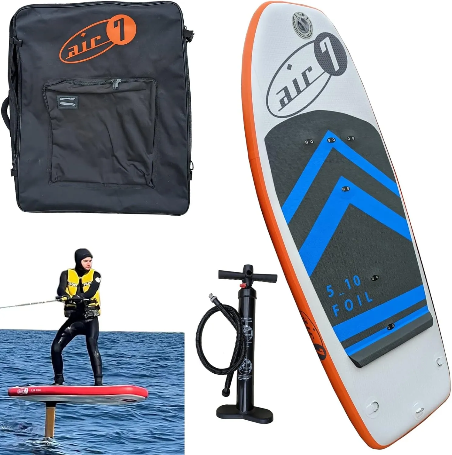 Inflatable foil Board for Wing Surfing SUP foil with Bag and Pump (5'10 (VOL 115L))