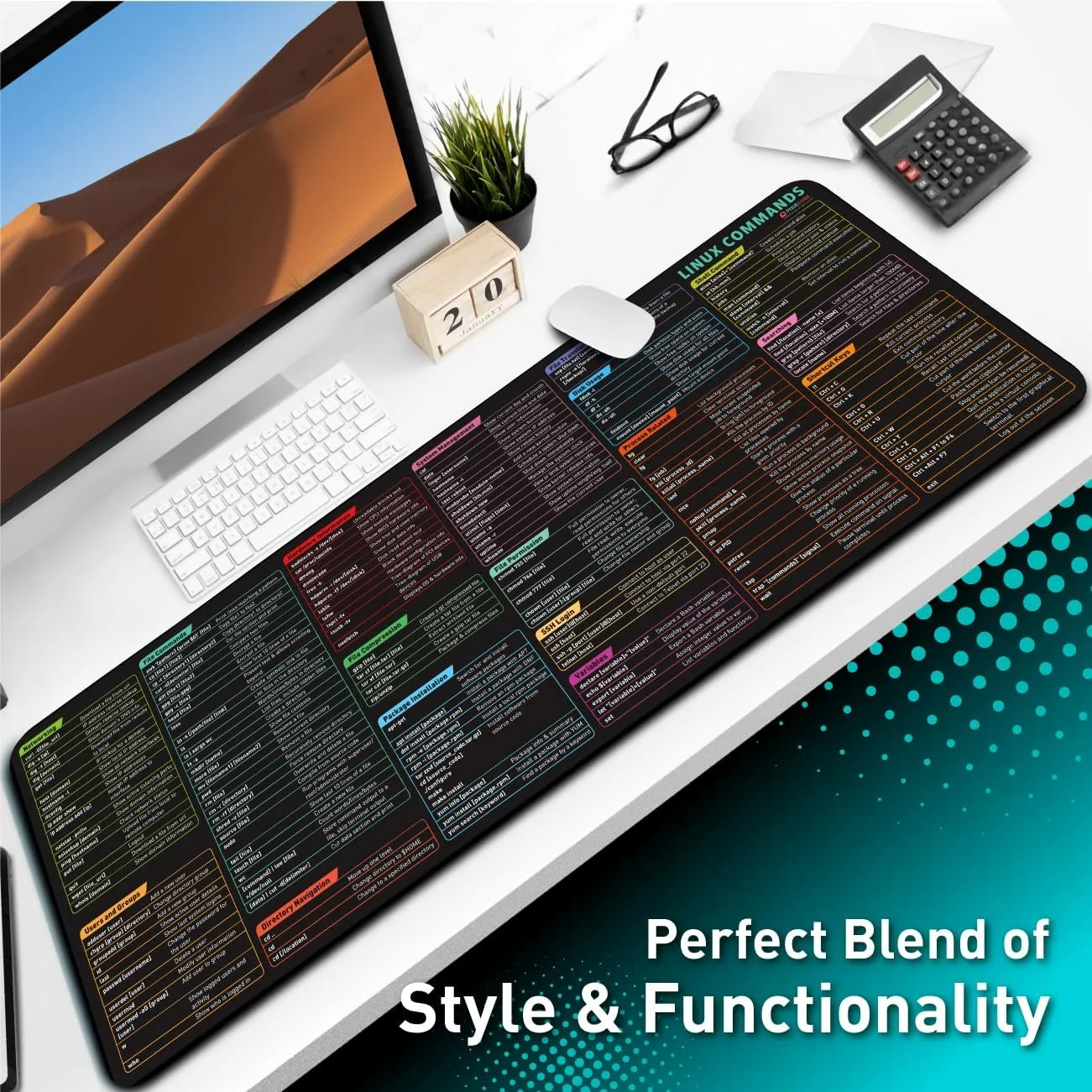 Linux Commands Line Mouse pad - Extended Large Cheat Sheet Mousepad. Shortcuts to Kali/Red Hat/Ubuntu/OpenSUSE/Arch/Debian/Unix Programmer. Non-Slip Gaming Desk mat