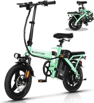 Luxevelo 500W Folding Electric Bike for Adults  48V 13Ah Removable Battery, 14" Tires, 3-Speed Pedal Assist, Dual Disc Brakes, Full Suspension, Compact Foldable Frame, Lightweight Commuter Ebike
