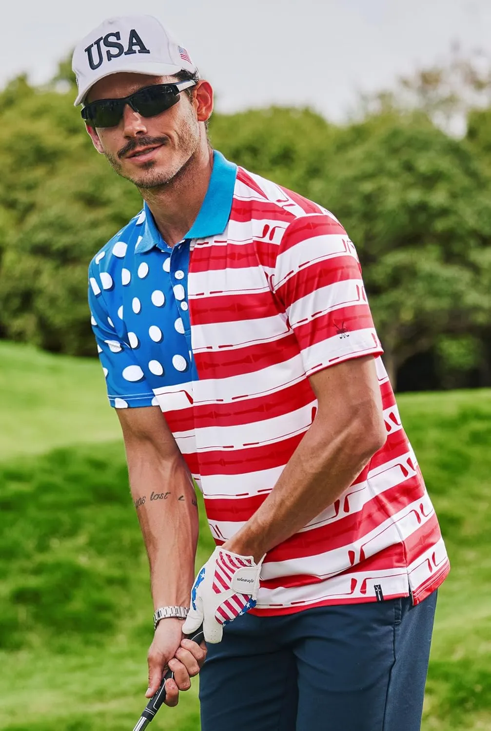 Men's Golf Polo Moisture Wicking Performance Print Summer Casual Shirts (S-XXL)