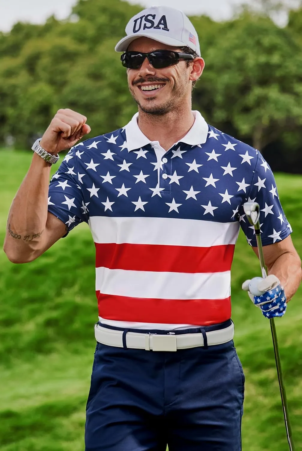 Men's Golf Polo Moisture Wicking Performance Print Summer Casual Shirts (S-XXL)