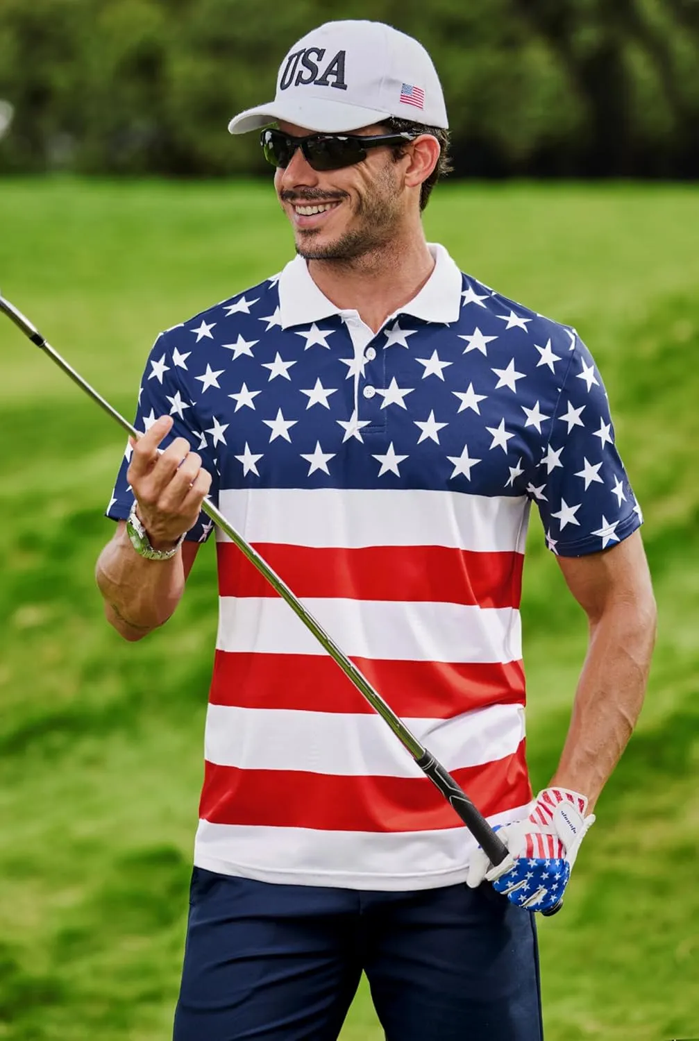 Men's Golf Polo Moisture Wicking Performance Print Summer Casual Shirts (S-XXL)