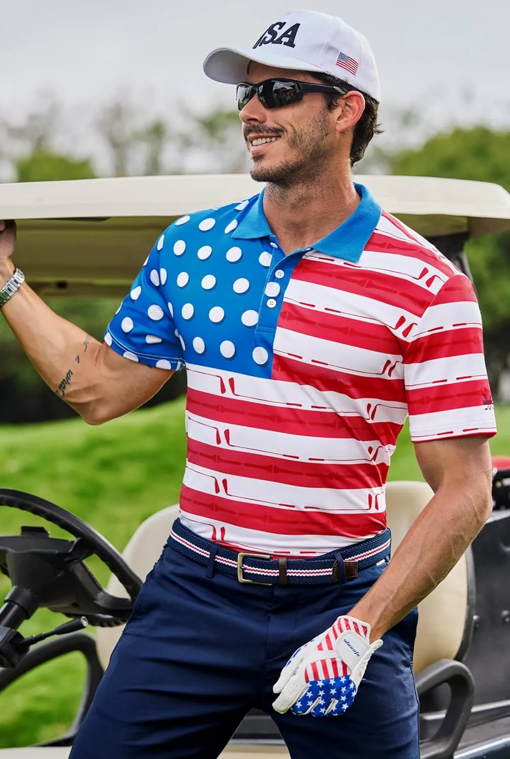 Men's Golf Polo Moisture Wicking Performance Print Summer Casual Shirts (S-XXL)