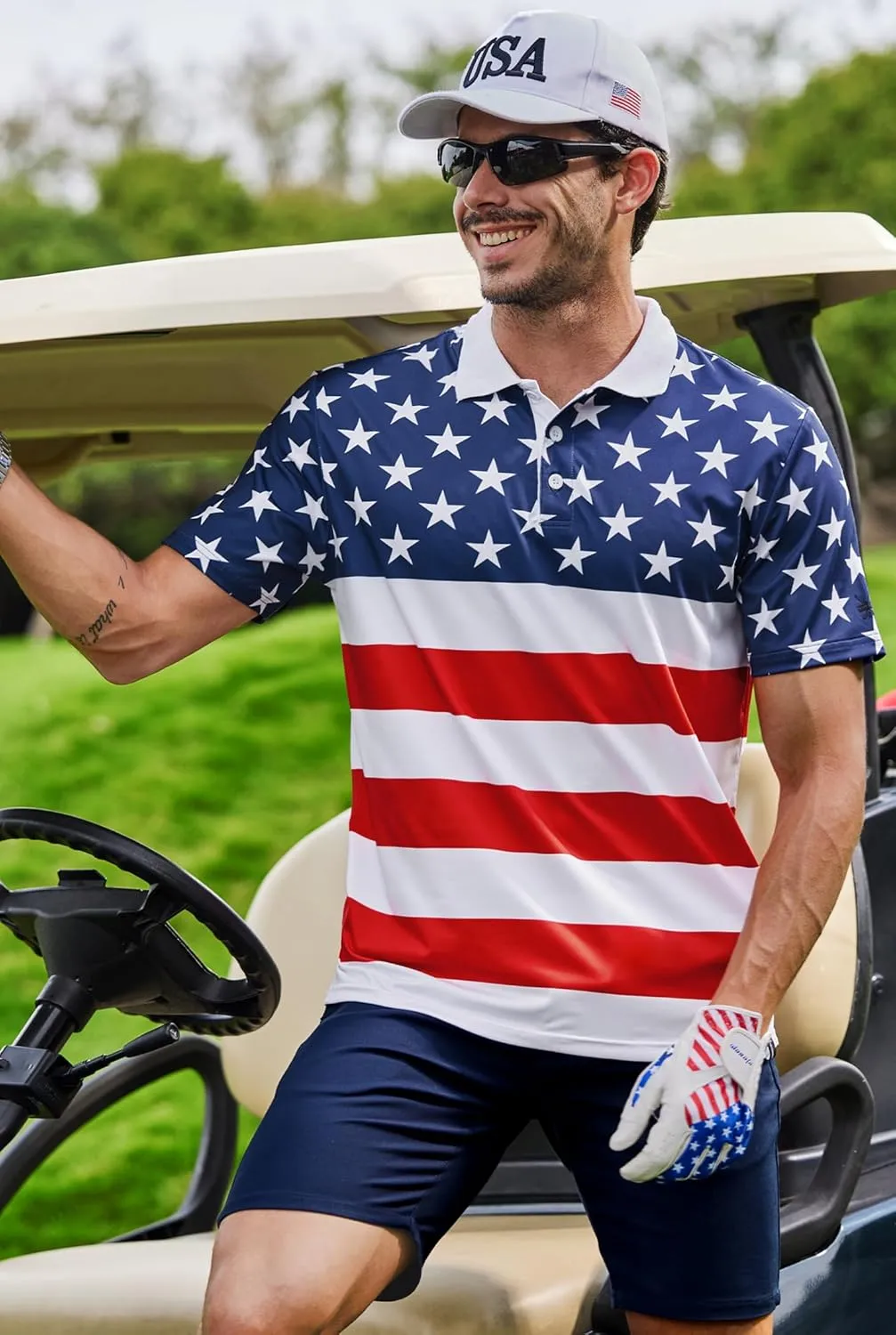 Men's Golf Polo Moisture Wicking Performance Print Summer Casual Shirts (S-XXL)