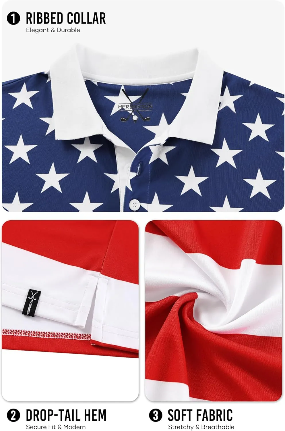 Men's Golf Polo Moisture Wicking Performance Print Summer Casual Shirts (S-XXL)