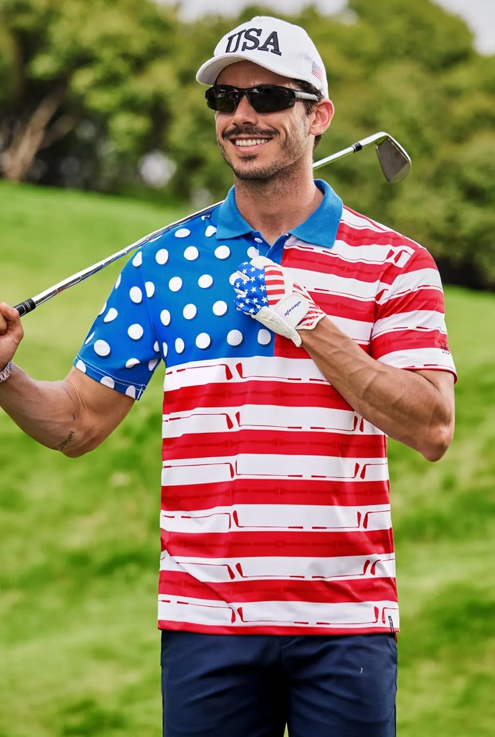 Men's Golf Polo Moisture Wicking Performance Print Summer Casual Shirts (S-XXL)