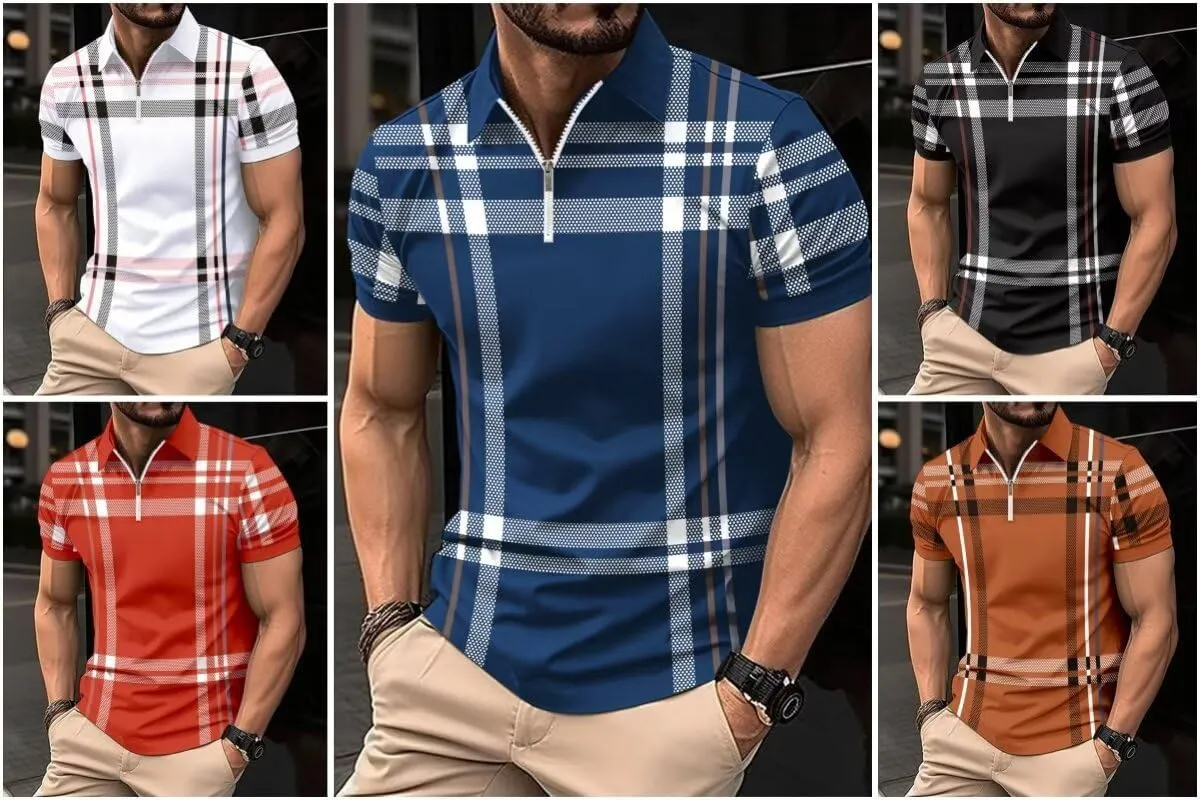 Men's Polo Shirts 2025 Short Sleeve Casual Polo T Shirt Color Block Slim Fit Golf Shirts with Pocket