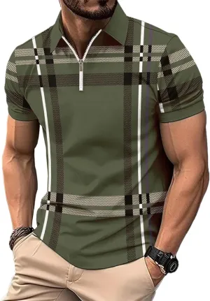 Men's Polo Shirts 2025 Short Sleeve Casual Polo T Shirt Color Block Slim Fit Golf Shirts with Pocket