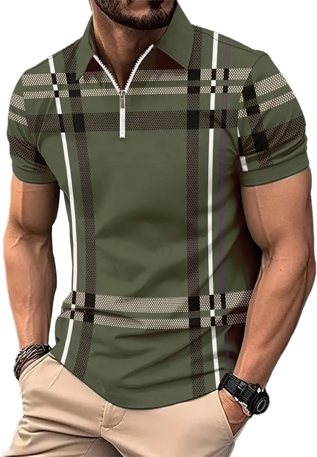 Men's Polo Shirts 2025 Short Sleeve Casual Polo T Shirt Color Block Slim Fit Golf Shirts with Pocket