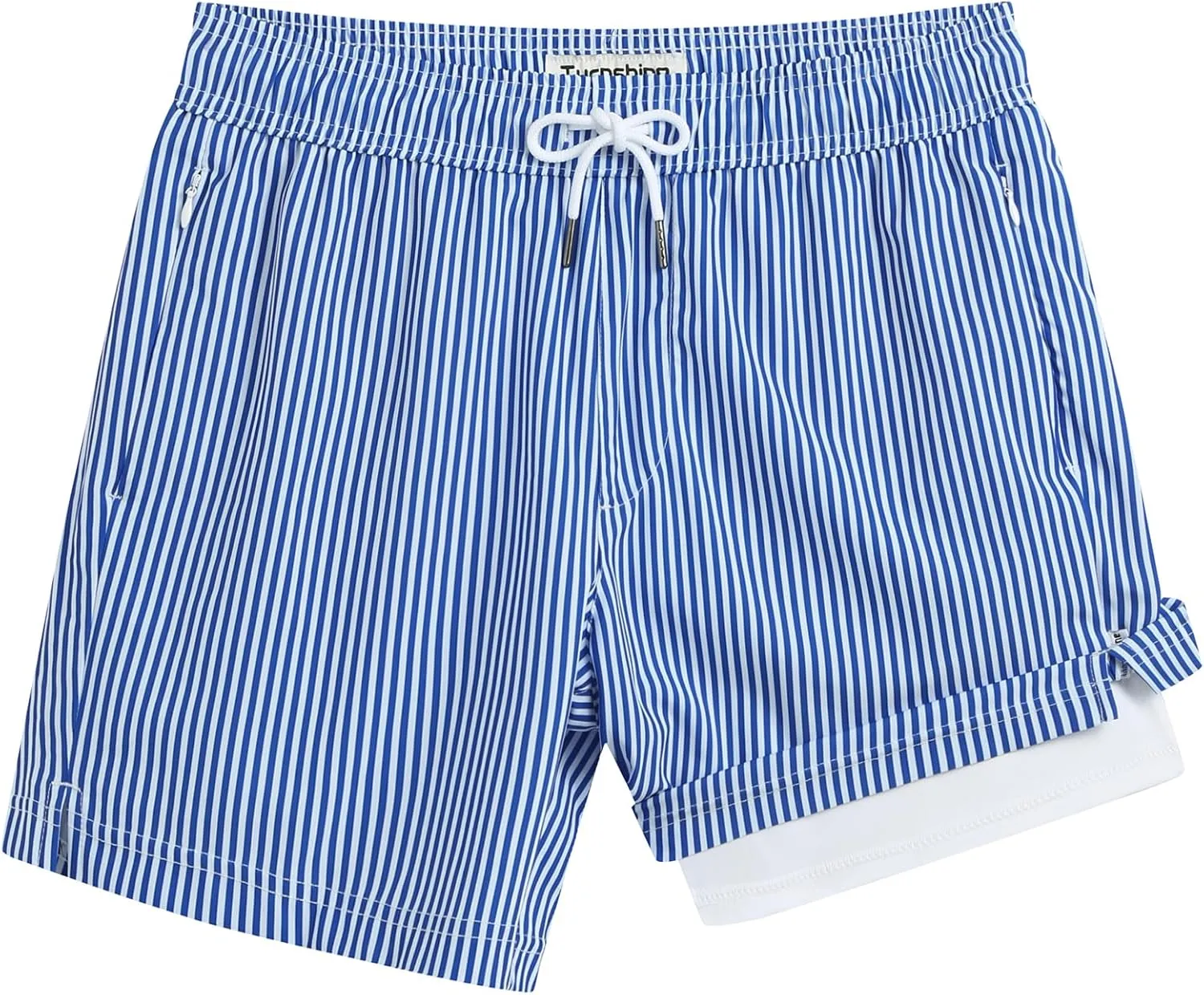 Mens Swim Trunks with Compression Liner 5" Stretch Beach Shorts Quick Dry Bathing Suit Board Shorts Zipper Pockets