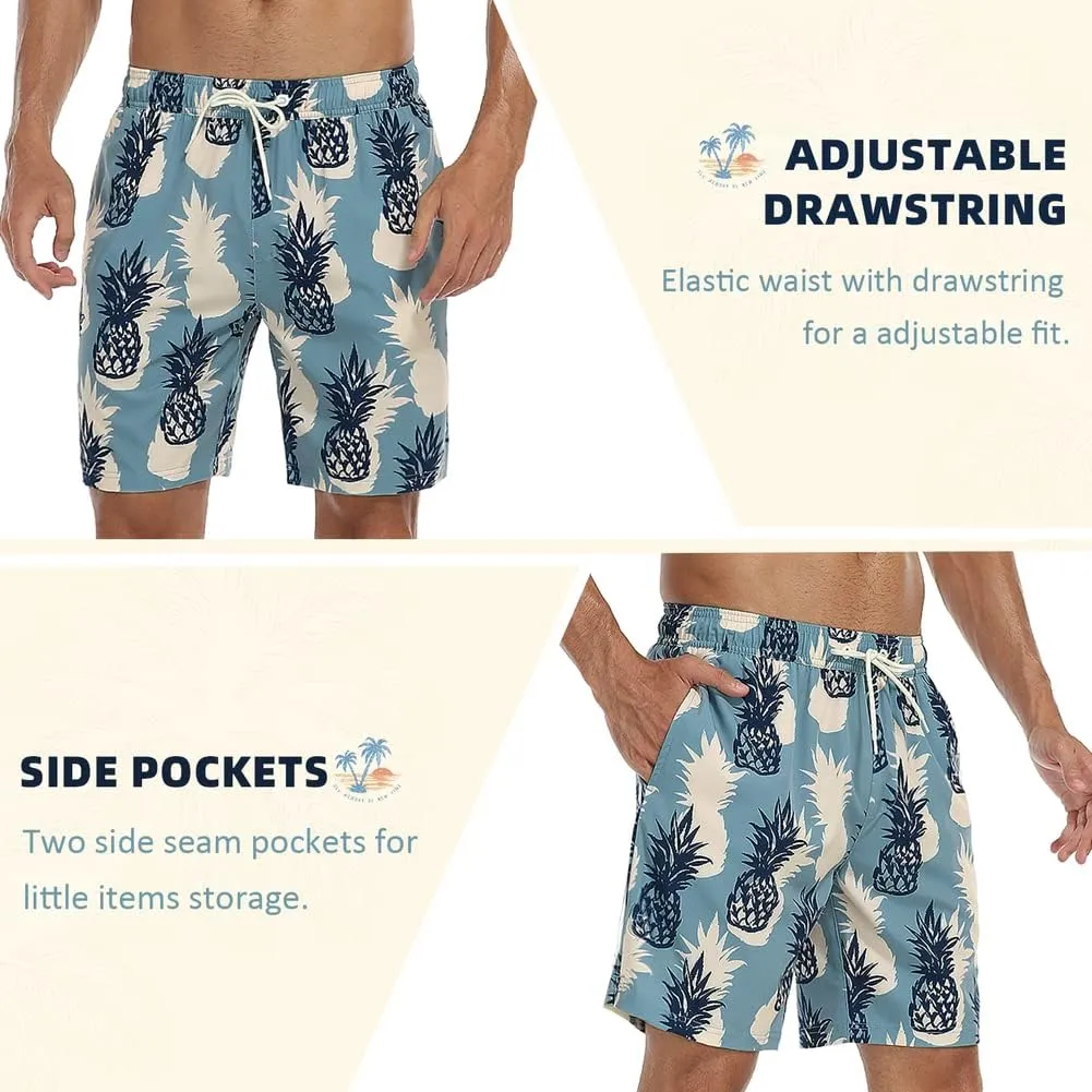 Nonwe Mens Swim Trunks with Compression Liner Quick Dry Hawaiian Bathing Suits 2 in 1 Board Shorts with Pockets