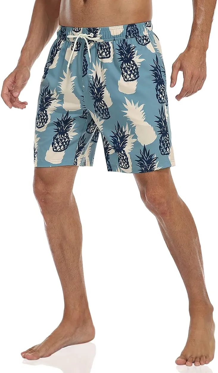 Nonwe Mens Swim Trunks with Compression Liner Quick Dry Hawaiian Bathing Suits 2 in 1 Board Shorts with Pockets