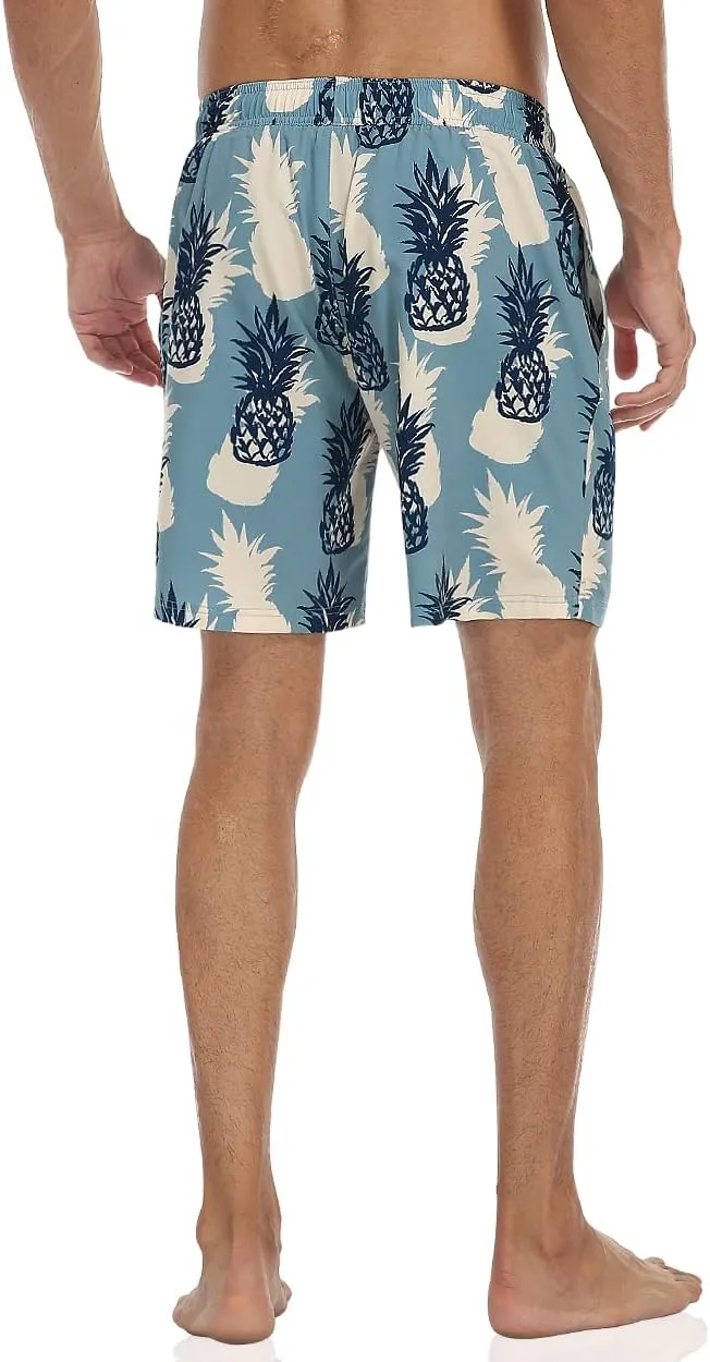 Nonwe Mens Swim Trunks with Compression Liner Quick Dry Hawaiian Bathing Suits 2 in 1 Board Shorts with Pockets