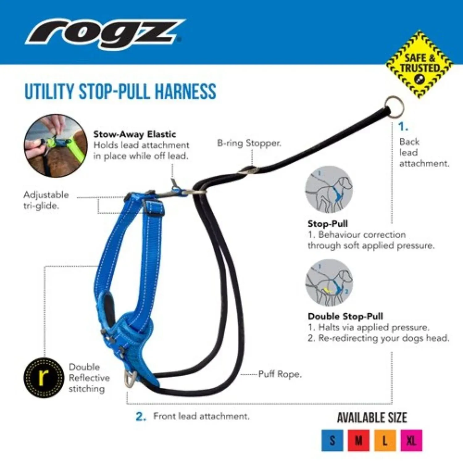 Rogz Stop Pull Dog Harness Yellow - Medium