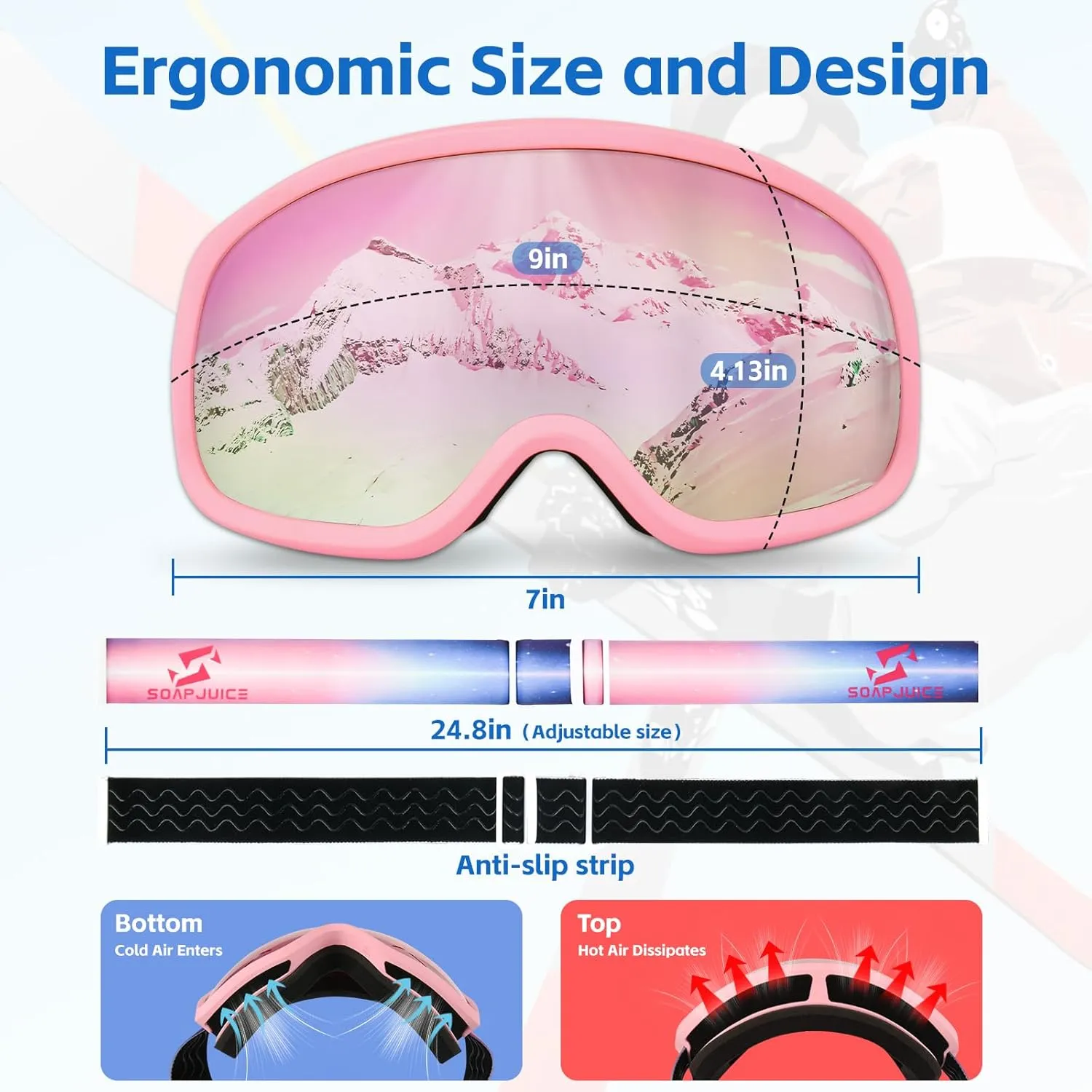 Ski Goggles Full Frame, Anti-Fog, UV Protection, Full Coating, Windproof for Snowboarding and Skiing Snow Sports