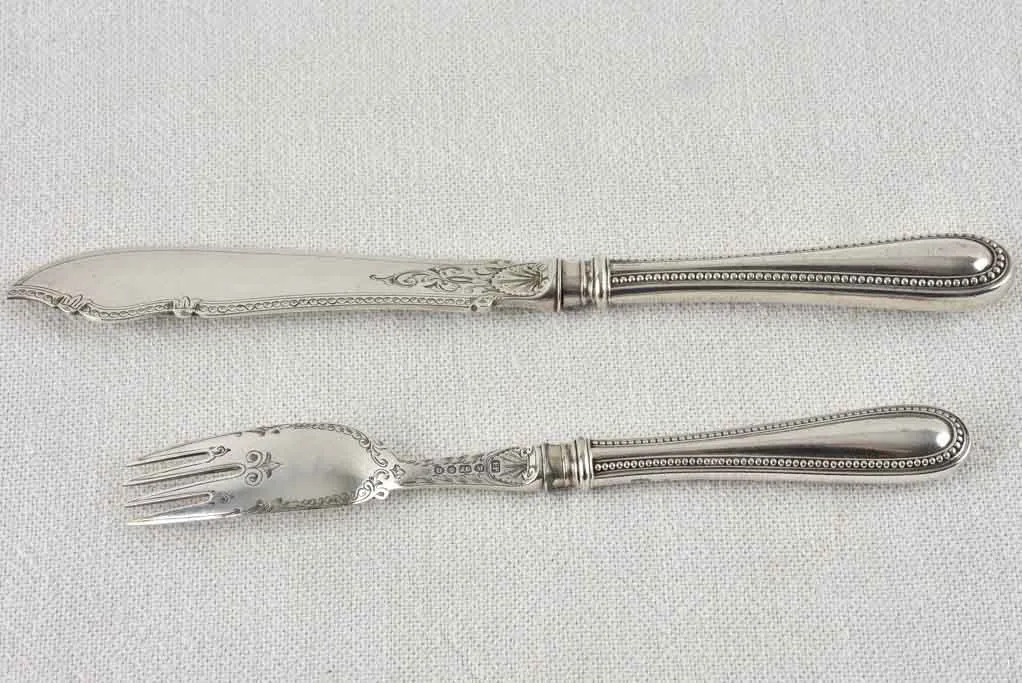Victorian seafood flatware - silverplate - six knives and forks