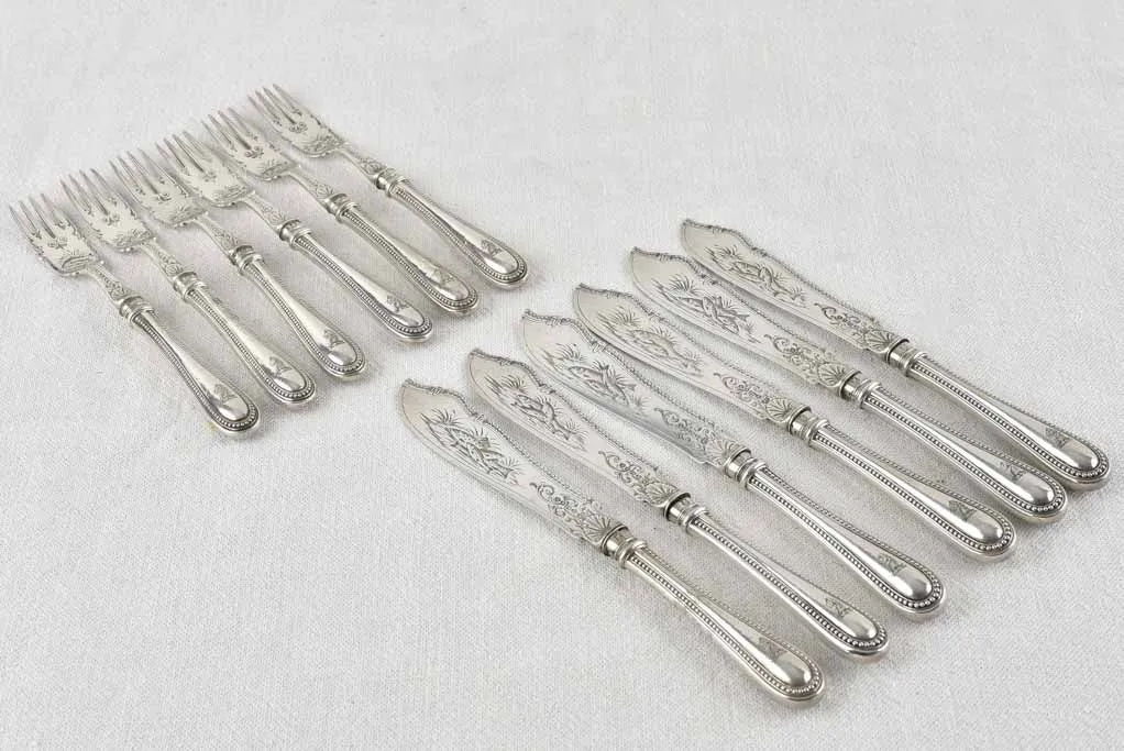 Victorian seafood flatware - silverplate - six knives and forks