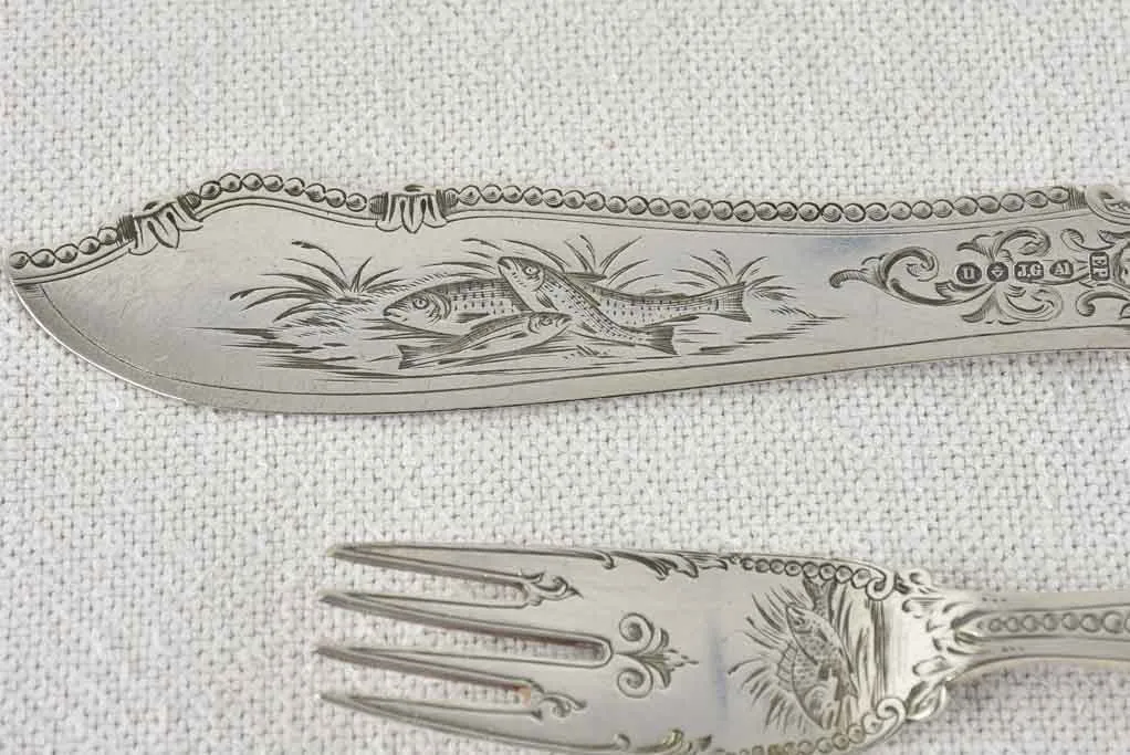 Victorian seafood flatware - silverplate - six knives and forks