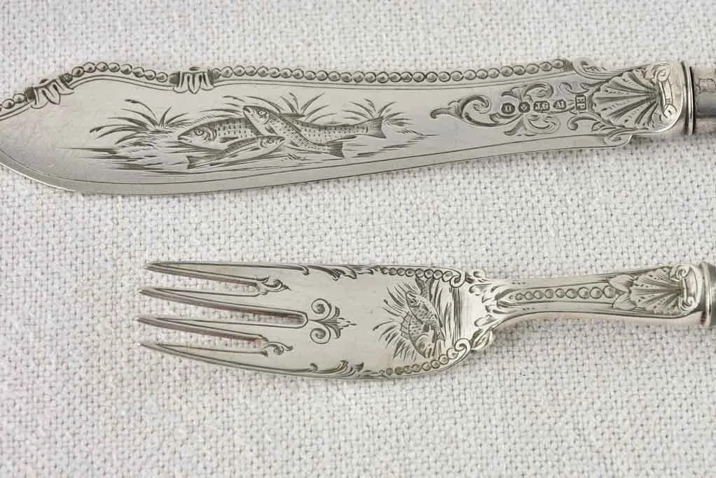 Victorian seafood flatware - silverplate - six knives and forks