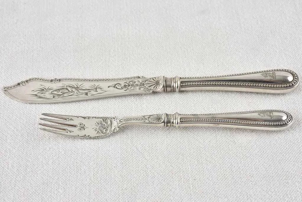 Victorian seafood flatware - silverplate - six knives and forks